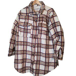 Maurices Shacket womens 0x plaid long-sleeve pockets button-up casual blue ivory